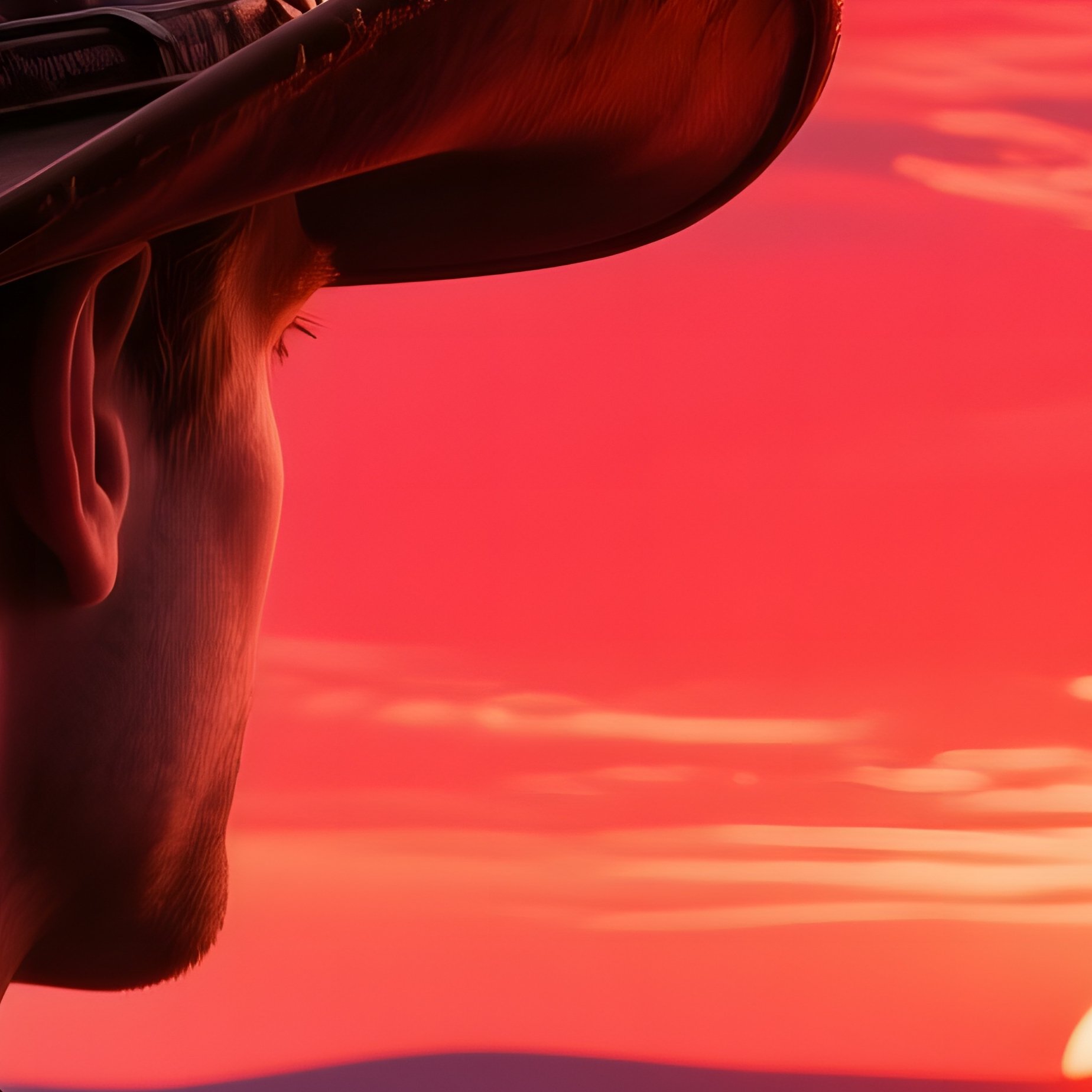 A Cowboy In A Battered Leather Hat Watches A Sunset Over A Sprawling Ranch, Silhouettes Of Cattle - Full Resolution Quality Preview