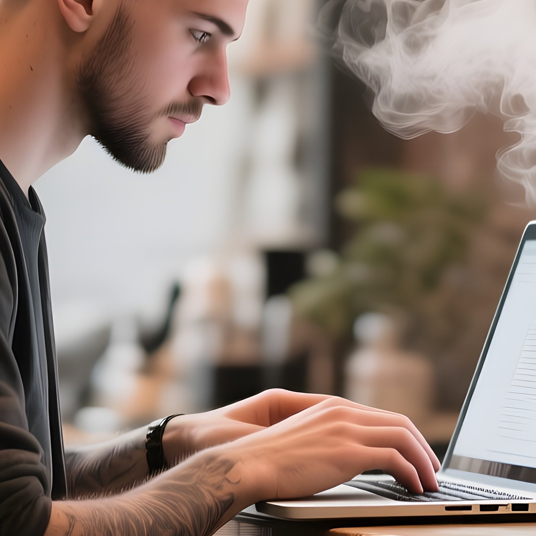 A Cozy Coffee Shop With Exposed Brick Walls, Soft Indie Music; A Writer Sits On A Stool Getting A - Full Resolution Quality Preview