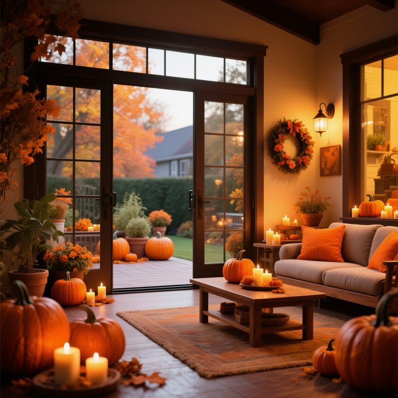 A Cozy Indoor Outdoor Living Space Decorated For Autumn Autumn