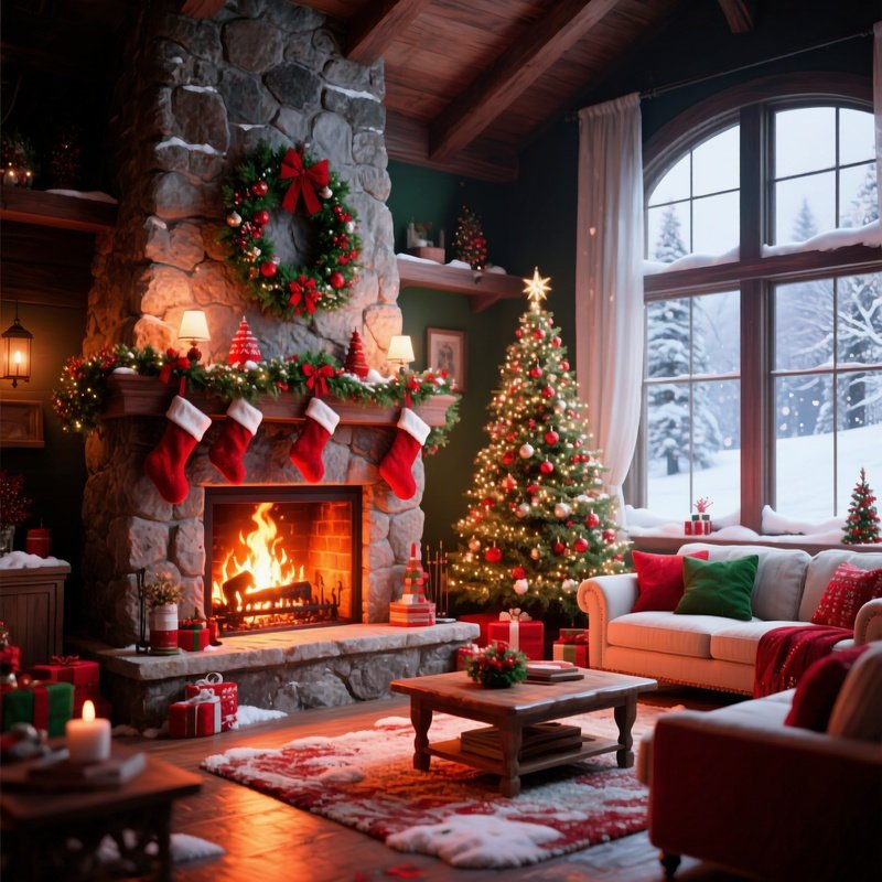 A Cozy Living Room Decorated For Christmas Christmas Holiday