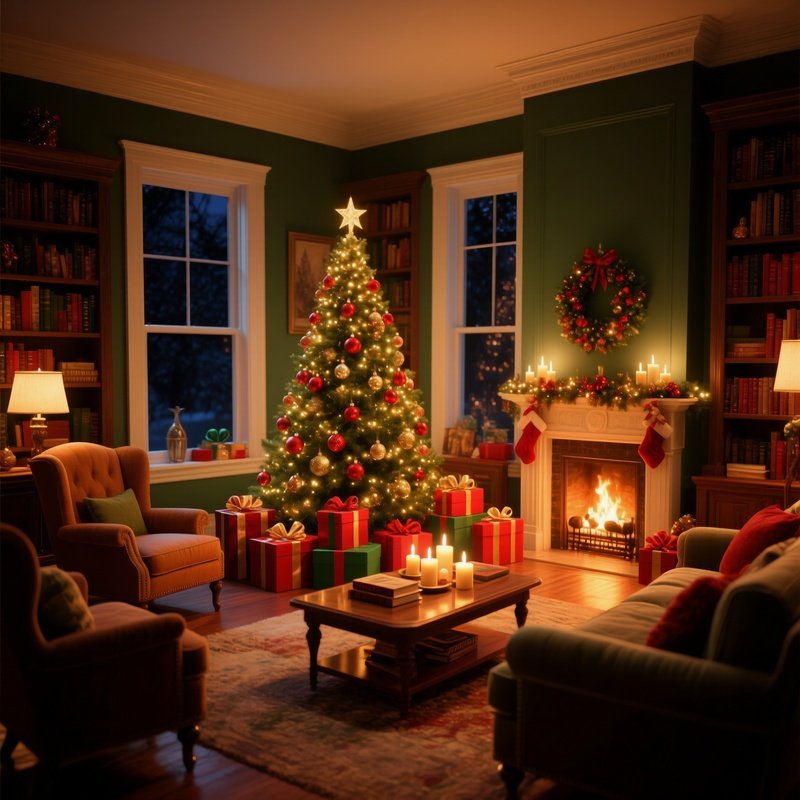 A Cozy Living Room Decorated For Christmas Christmas Living Room