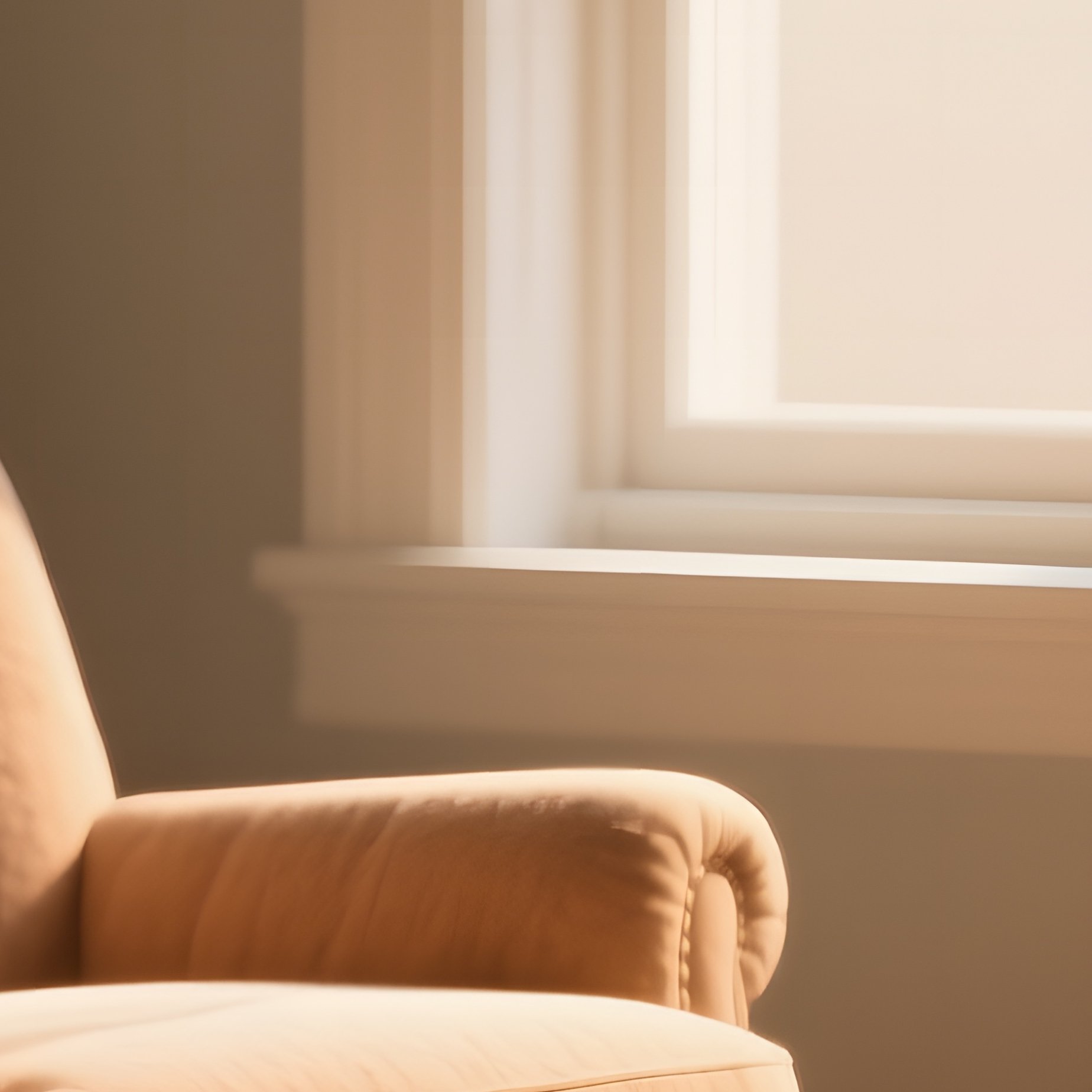 A Cozy Reading Nook By A Window, Plush Armchair And Stacked Books Made Of Soft Tan Clay, Golden - Full Resolution Quality Preview