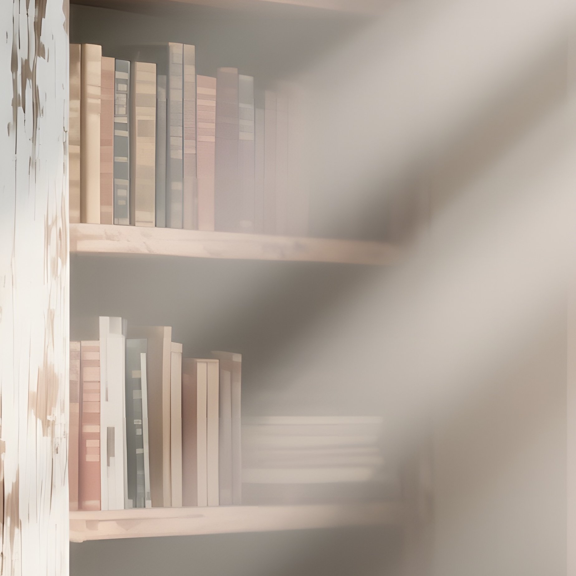 A Cozy Reading Nook Featuring A Built‑In Bookshelf Of Distressed Pine, Light Streaming Through A - Full Resolution Quality Preview