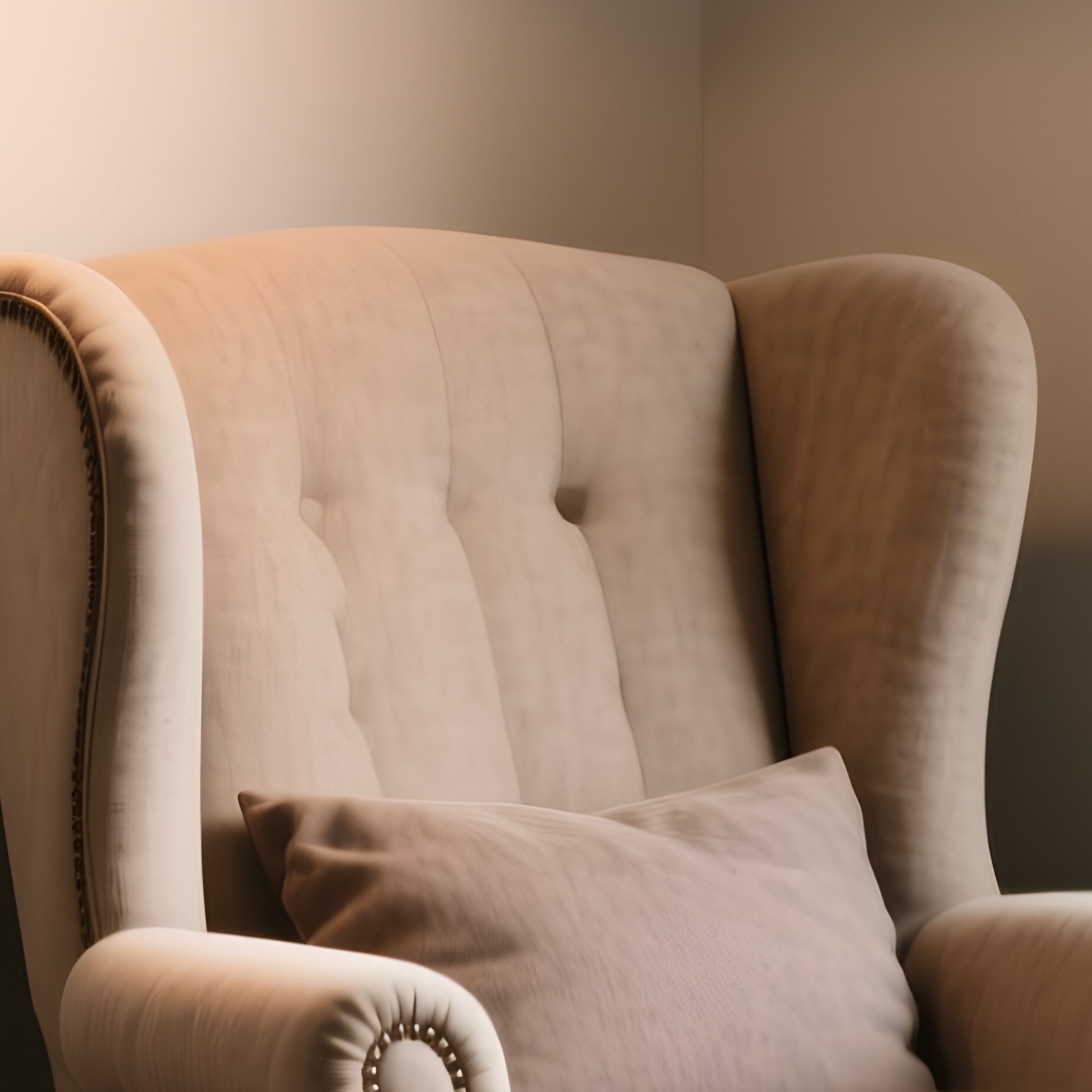A Cozy Reading Nook Tucked Into A Bedroom Corner Featuring A High Back Wingback Chair, An Arched Floor Lamp, And A Small Pile Of Leather Bound Books. - Full Resolution Quality Preview