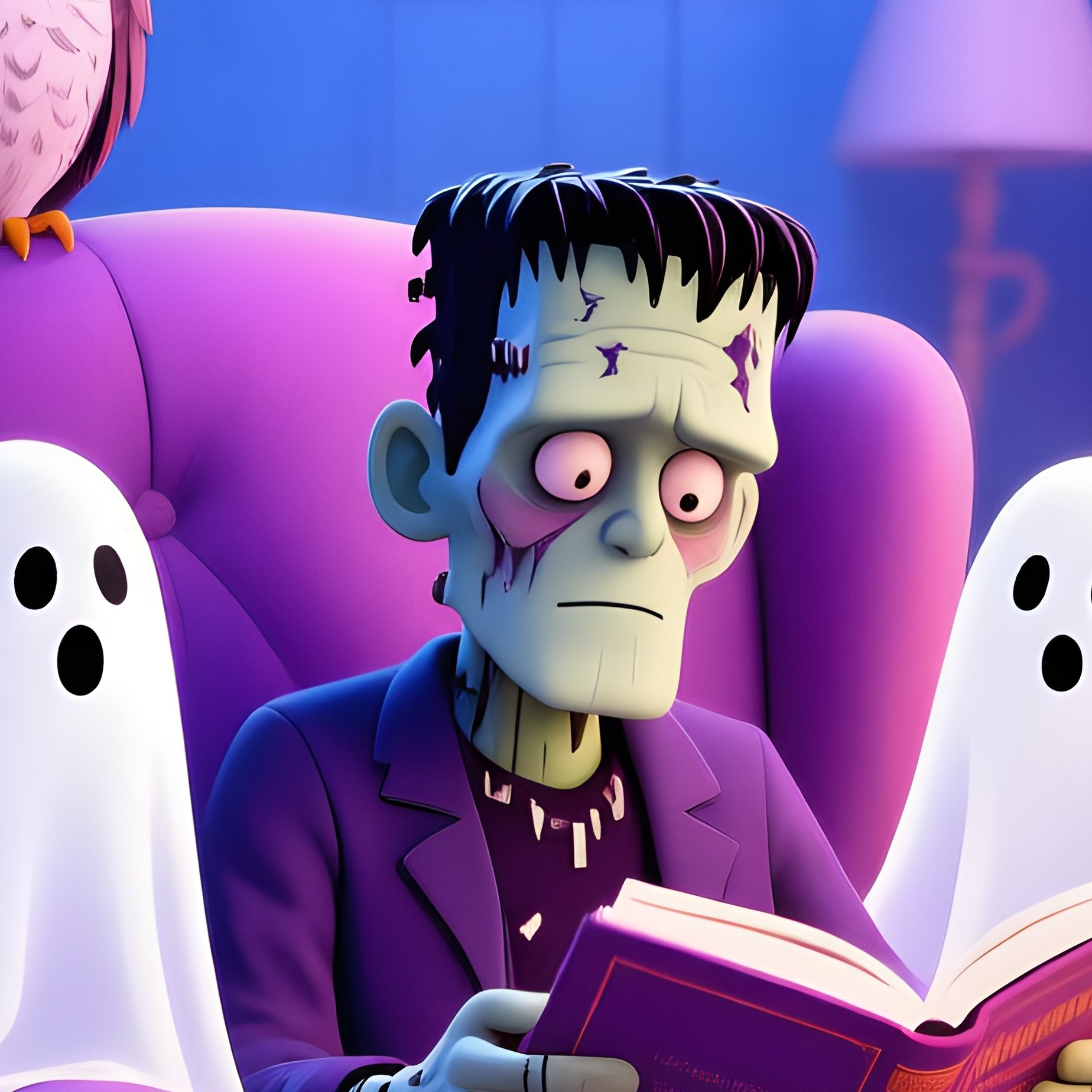 A Cozy Reading Scene Featuring A Character Resembling - Full Resolution Quality Preview