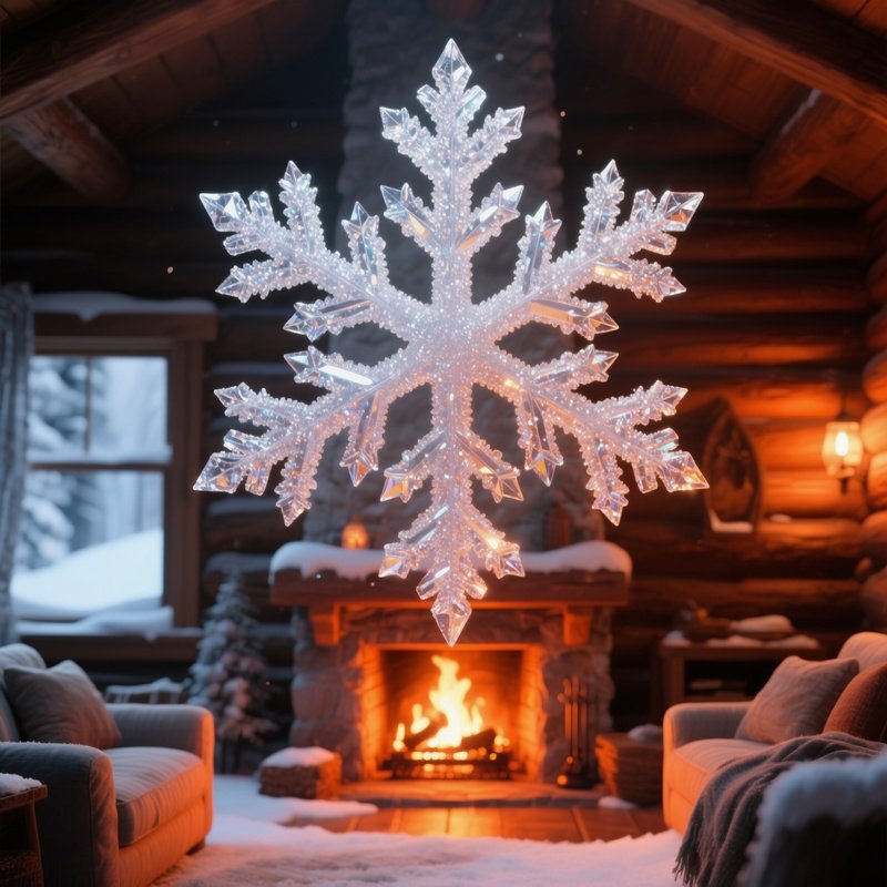 A Cozy Winter Cabin Interior Where A Fireplace Casts Warm Orange Light On A Towering Sugar