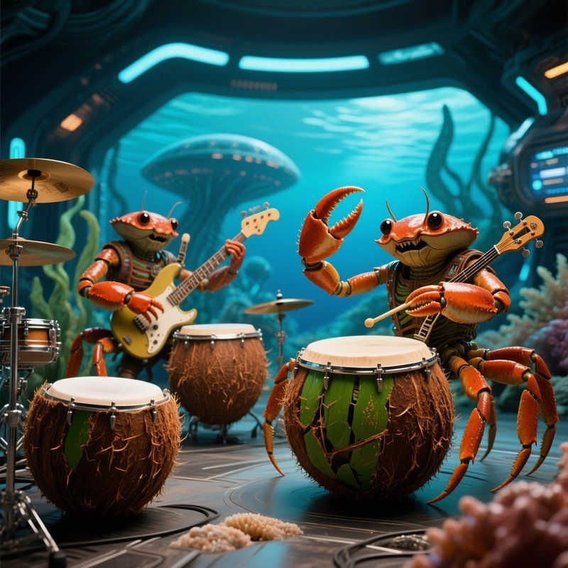 A Crab Playing Drums On Coconuts 02