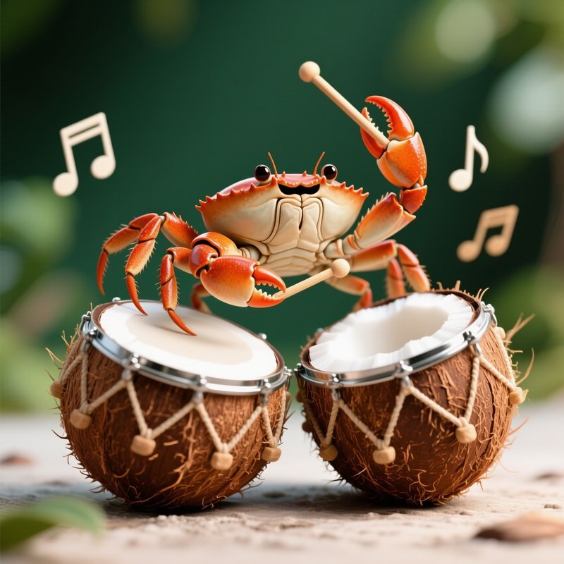 A Crab Playing Drums On Coconuts 1