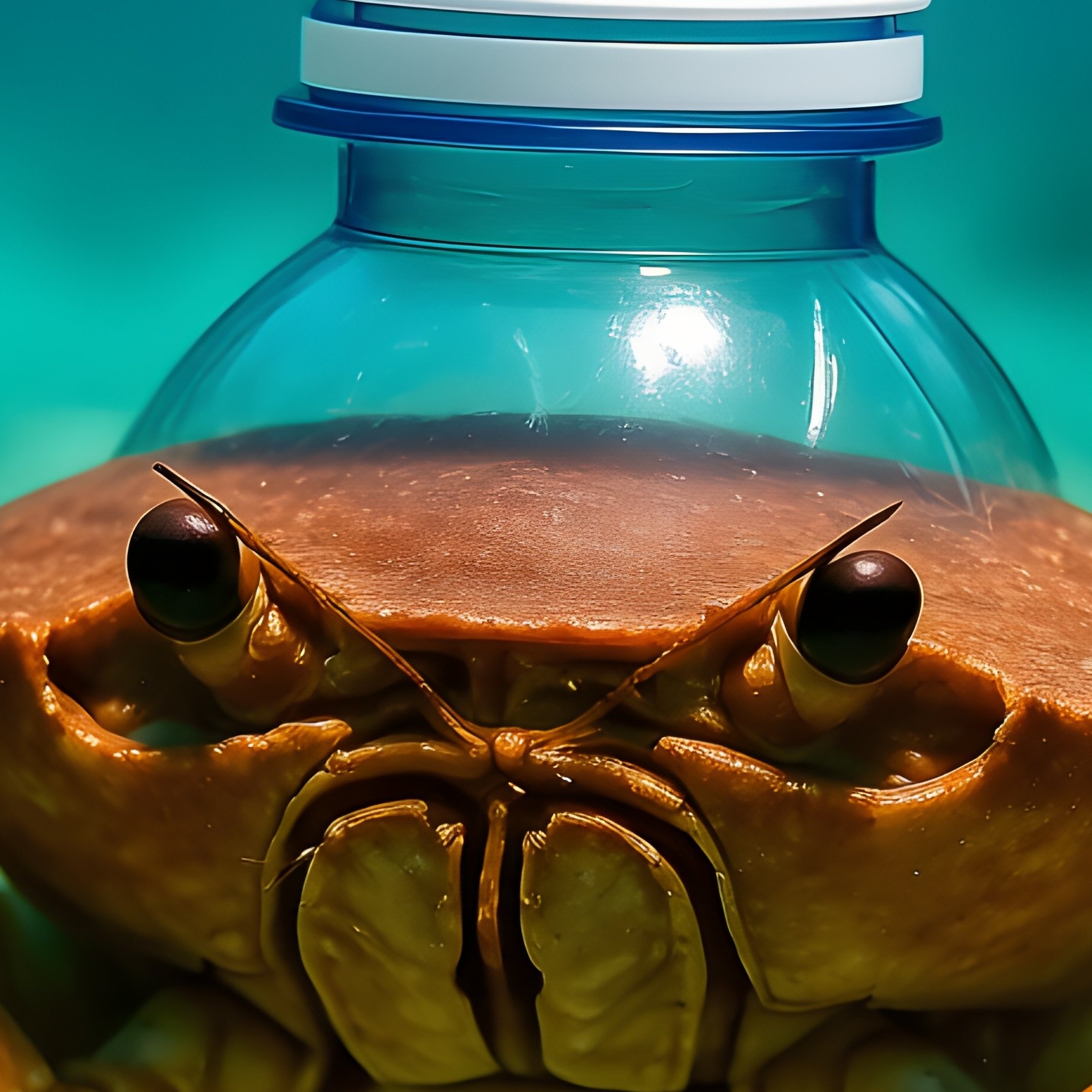 A Crab With A Bottle Cap As Helmet Underwater - Full Resolution Quality Preview