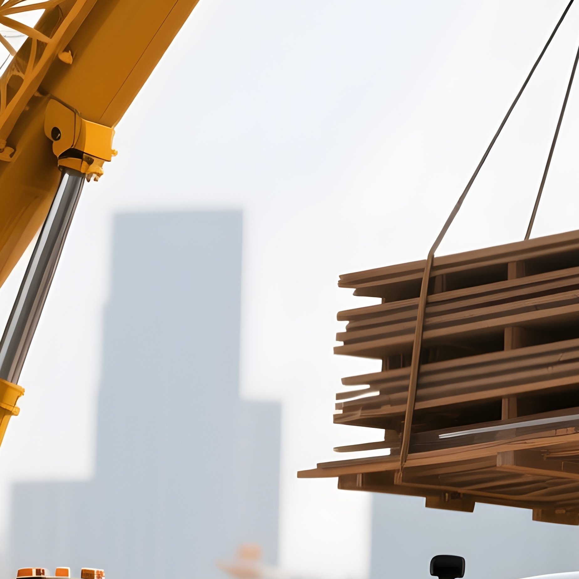 A Crane Truck Lifting Building Materials On A City Construction Site - Full Resolution Quality Preview