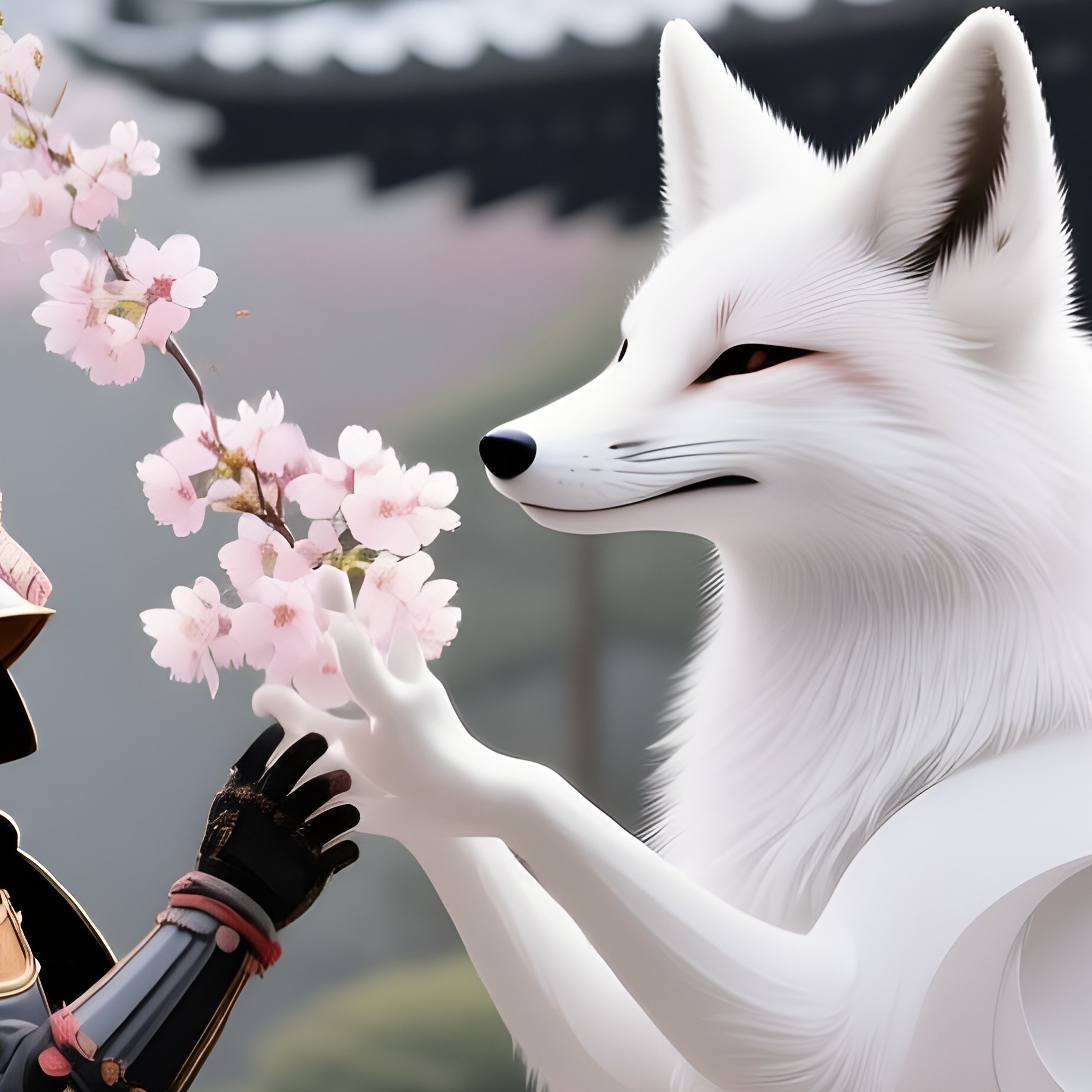 A Crazy Animal Image Of A Fox Samurai Under Cherry Blossom Trees Variant - Full Resolution Quality Preview