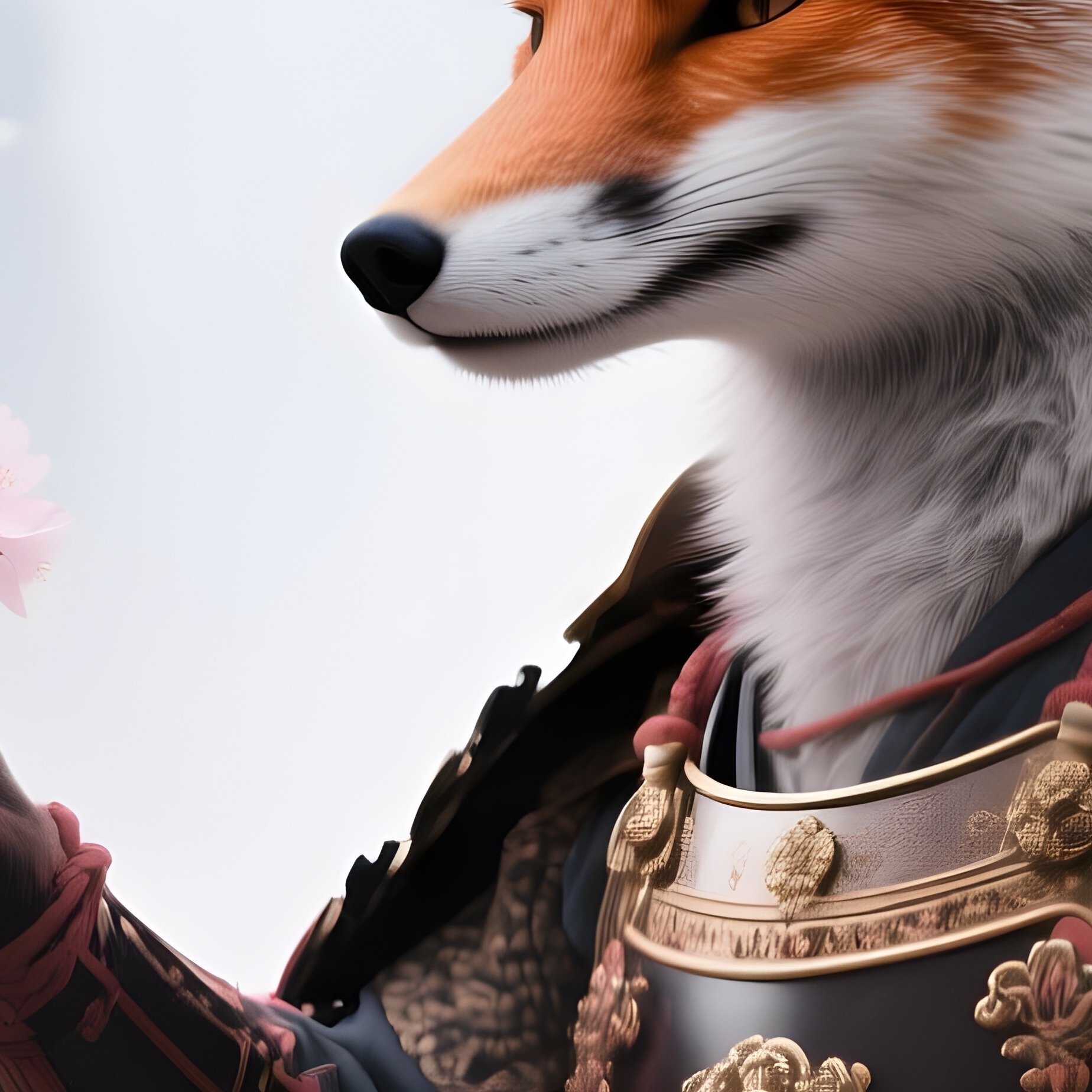 A Crazy Animal Image Of A Fox Samurai Under Cherry Blossom Trees Variant - Full Resolution Quality Preview