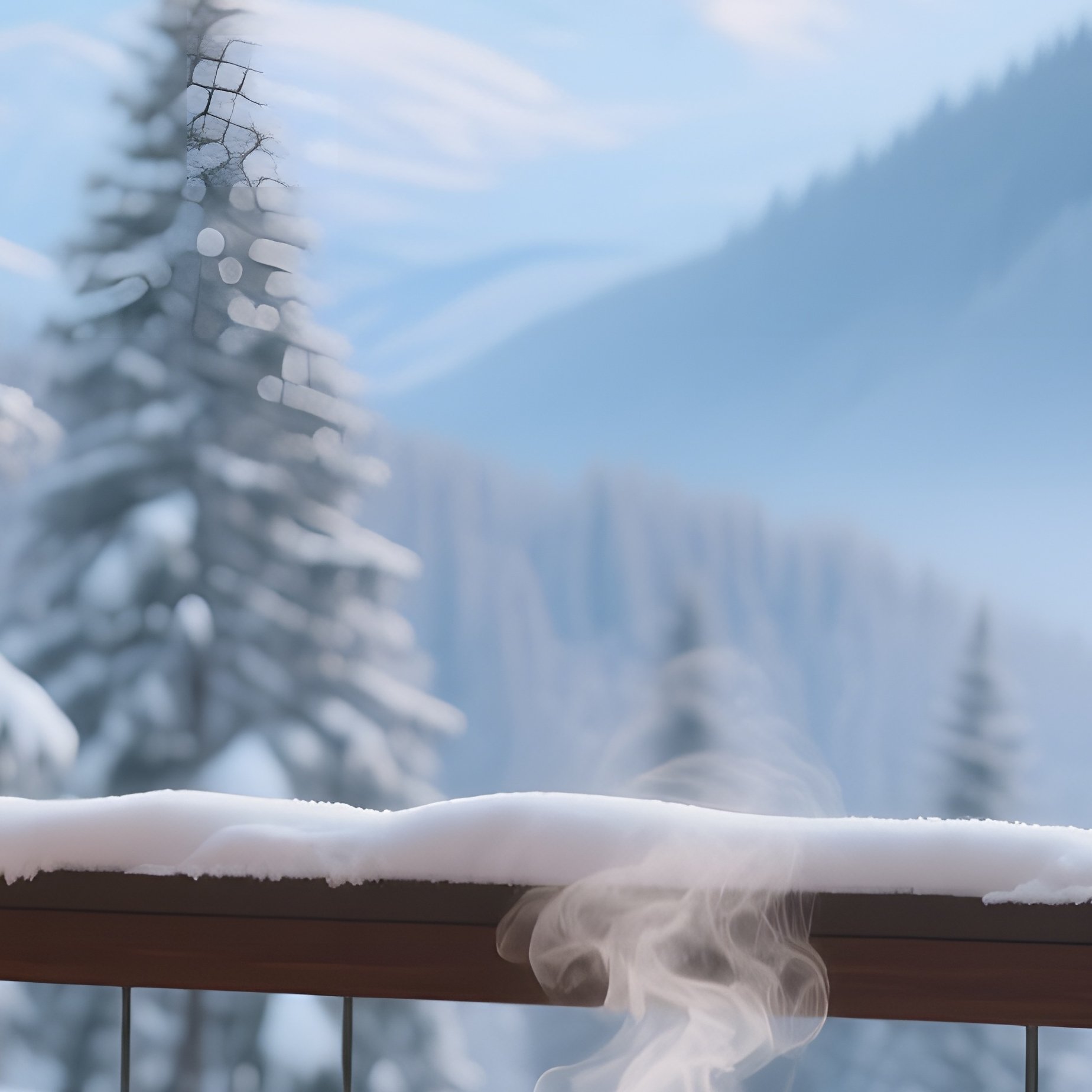 A Crisp Winter Morning On A Snowy Mountain Lodge Balcony, Featuring Sleek Leather Armchairs, A - Full Resolution Quality Preview