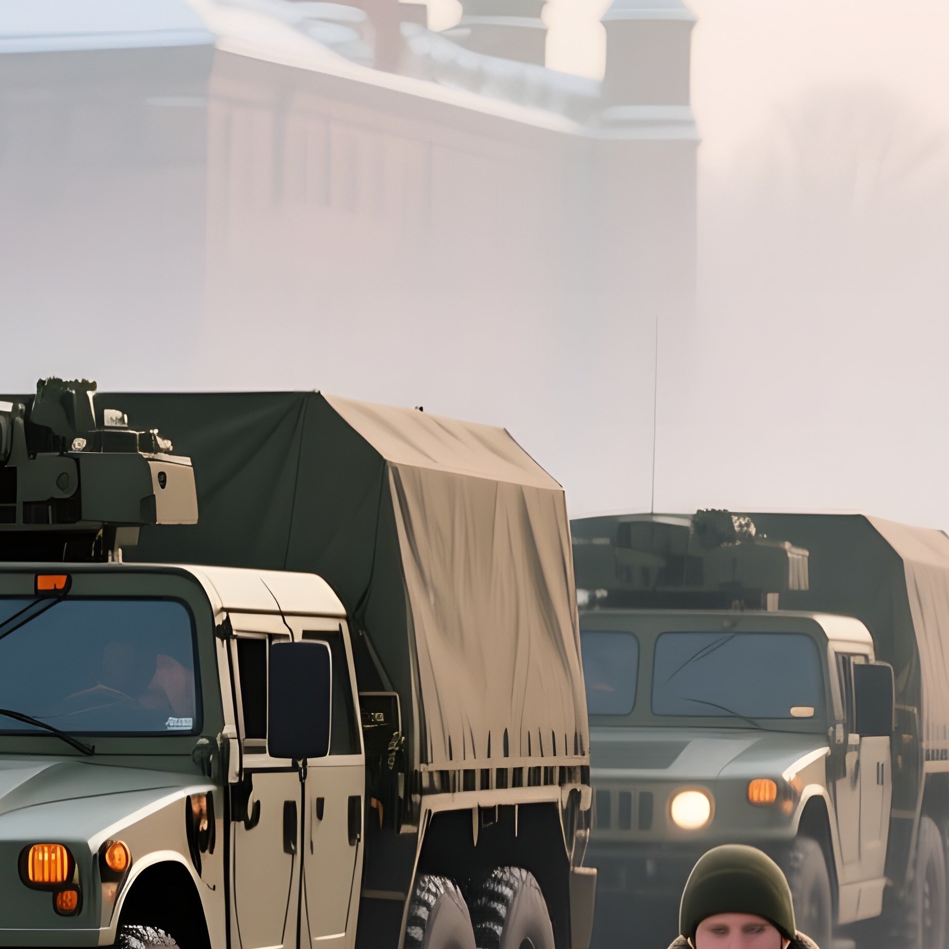 A Crisp Winter Morning Where A Convoy Of Military Vehicles Passes In Front Of The Main Tower, - Full Resolution Quality Preview