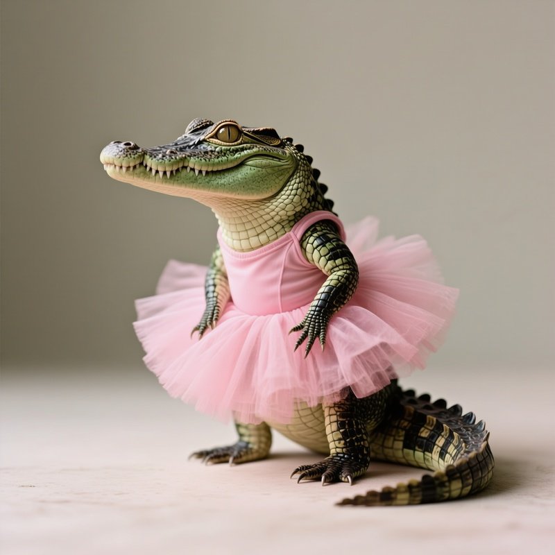 A Crocodile Doing Ballet In A Pink Tutu Still Life