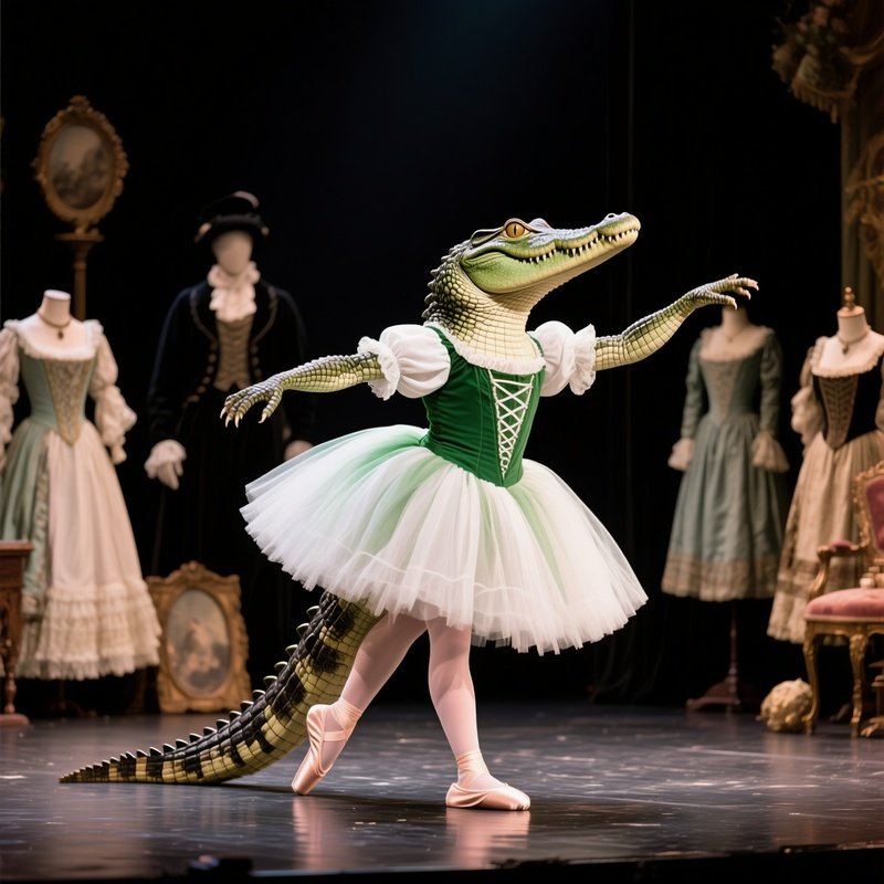 A Crocodile Wearing A Tutu Performing Ballet Historical