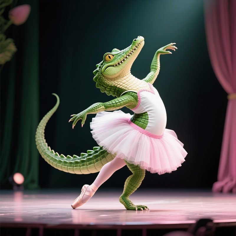 A Crocodile Wearing A Tutu Performing Ballet