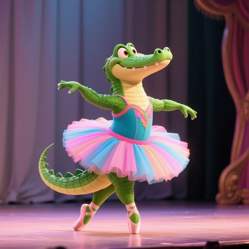 A Crocodile Wearing A Tutu Performing Ballet