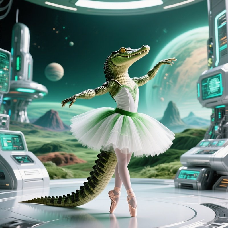 A Crocodile Wearing A Tutu Performing Ballet Science Fiction