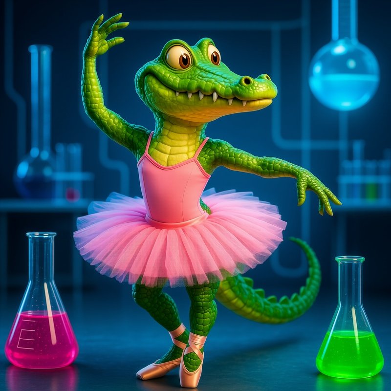 A Crocodile Wearing A Tutu Performing Ballet In Scientific Context