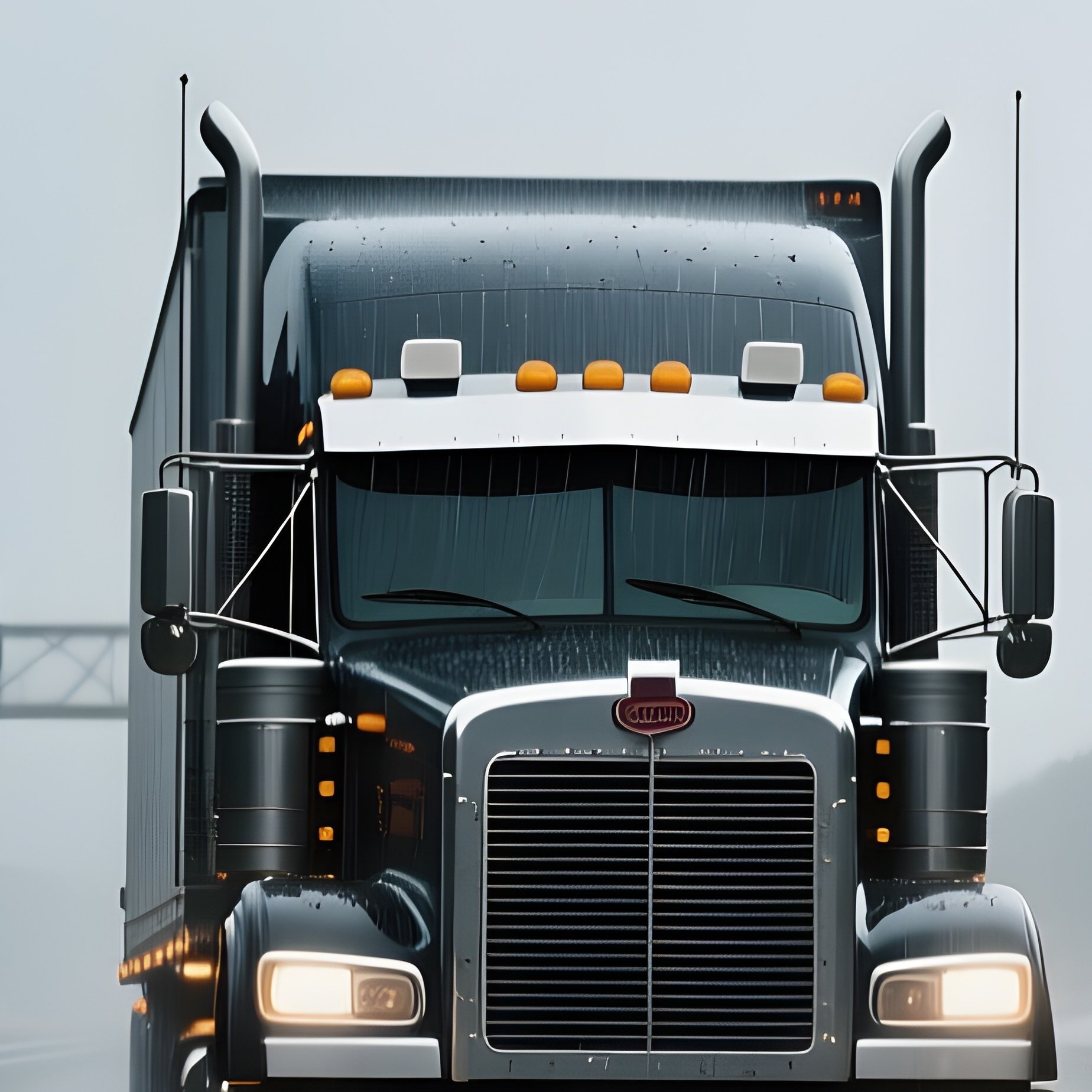 A Cross Country Semi Driving Through Heavy Rain On A Wide Freeway - Full Resolution Quality Preview