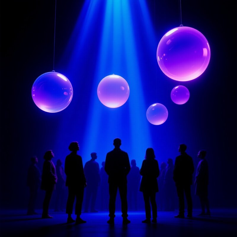 A Crowd Of People Observing Large Glowing Orbs Digital Art
