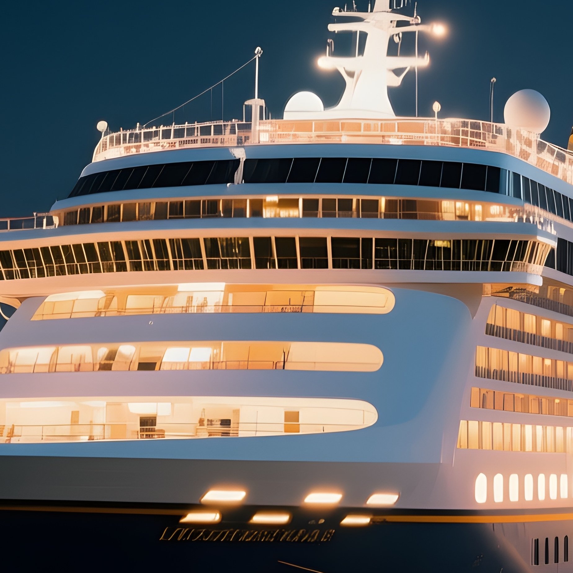 A Cruise Liner Illuminated At Night Leaving A Bright City Harbor - Full Resolution Quality Preview