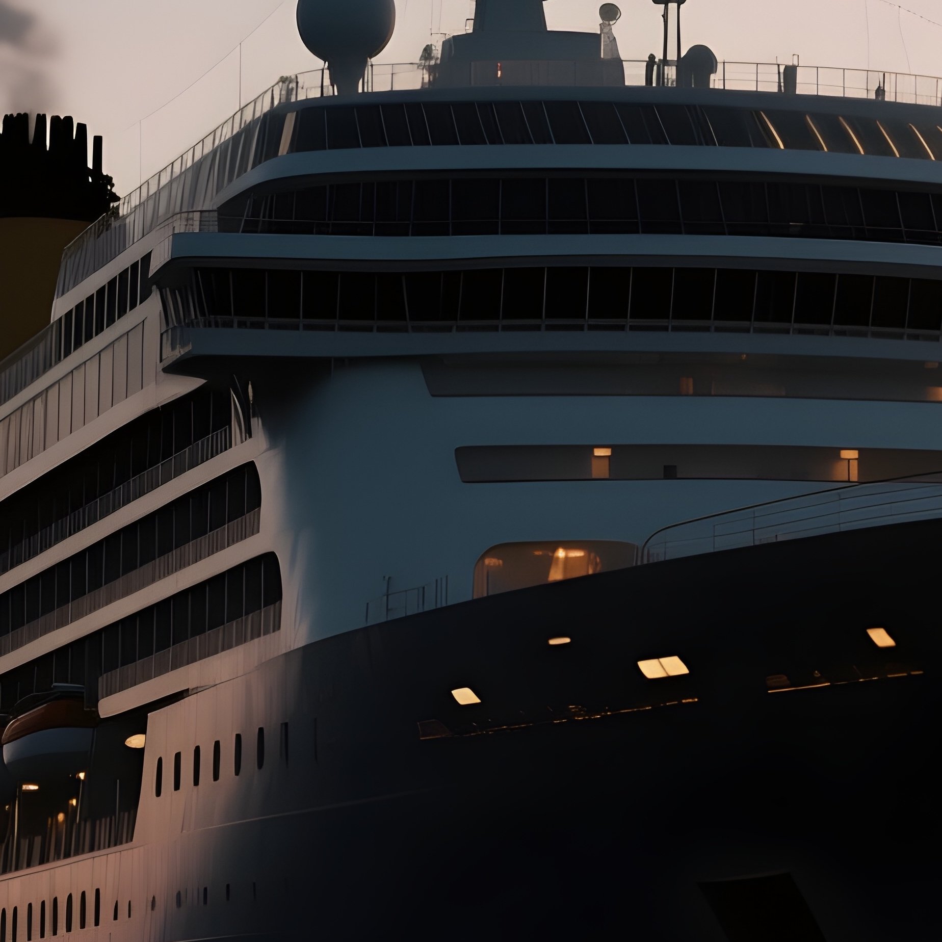 A Cruise Ship’S Silhouette Crossing The Horizon At Dusk - Full Resolution Quality Preview