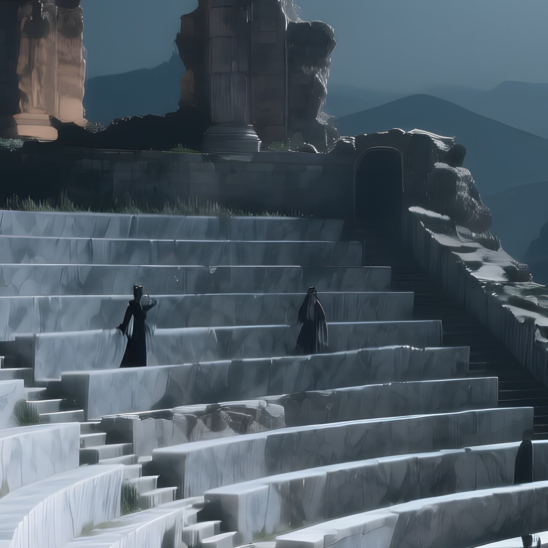 A Crumbling Ancient Amphitheater Under A Full Moon, Marble Seats Illuminated By Silver Light, - Full Resolution Quality Preview