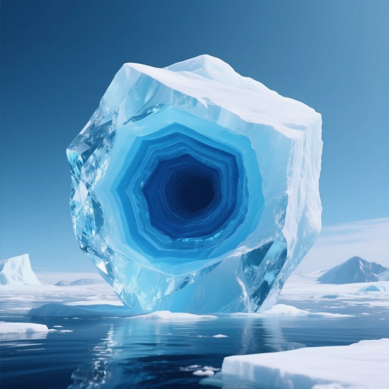 A Crystal Clear Iceberg Rotating To Expose Deep Blue Layers.