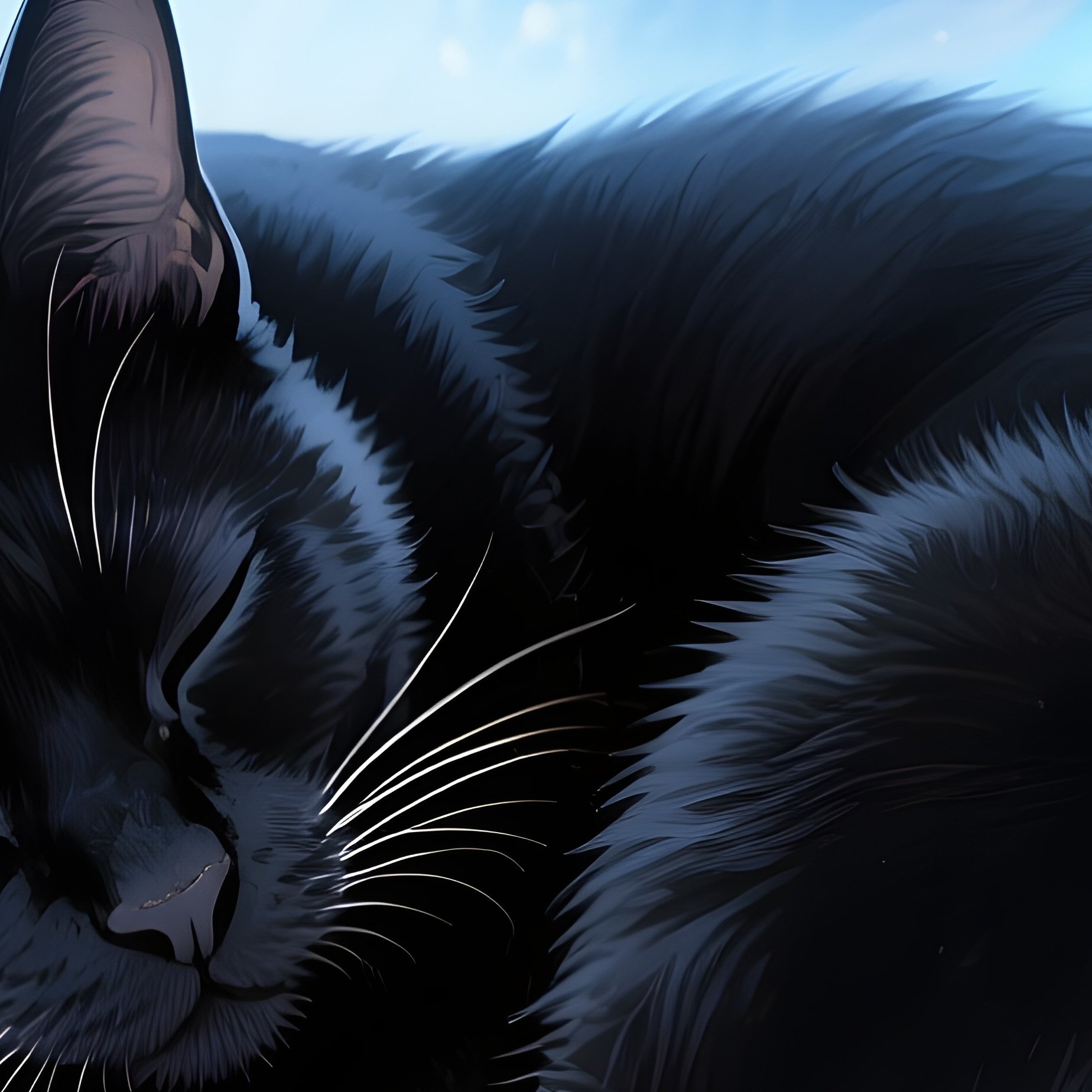 A Curling Cat In A Magical Womb Of Stars And Silver - Full Resolution Quality Preview