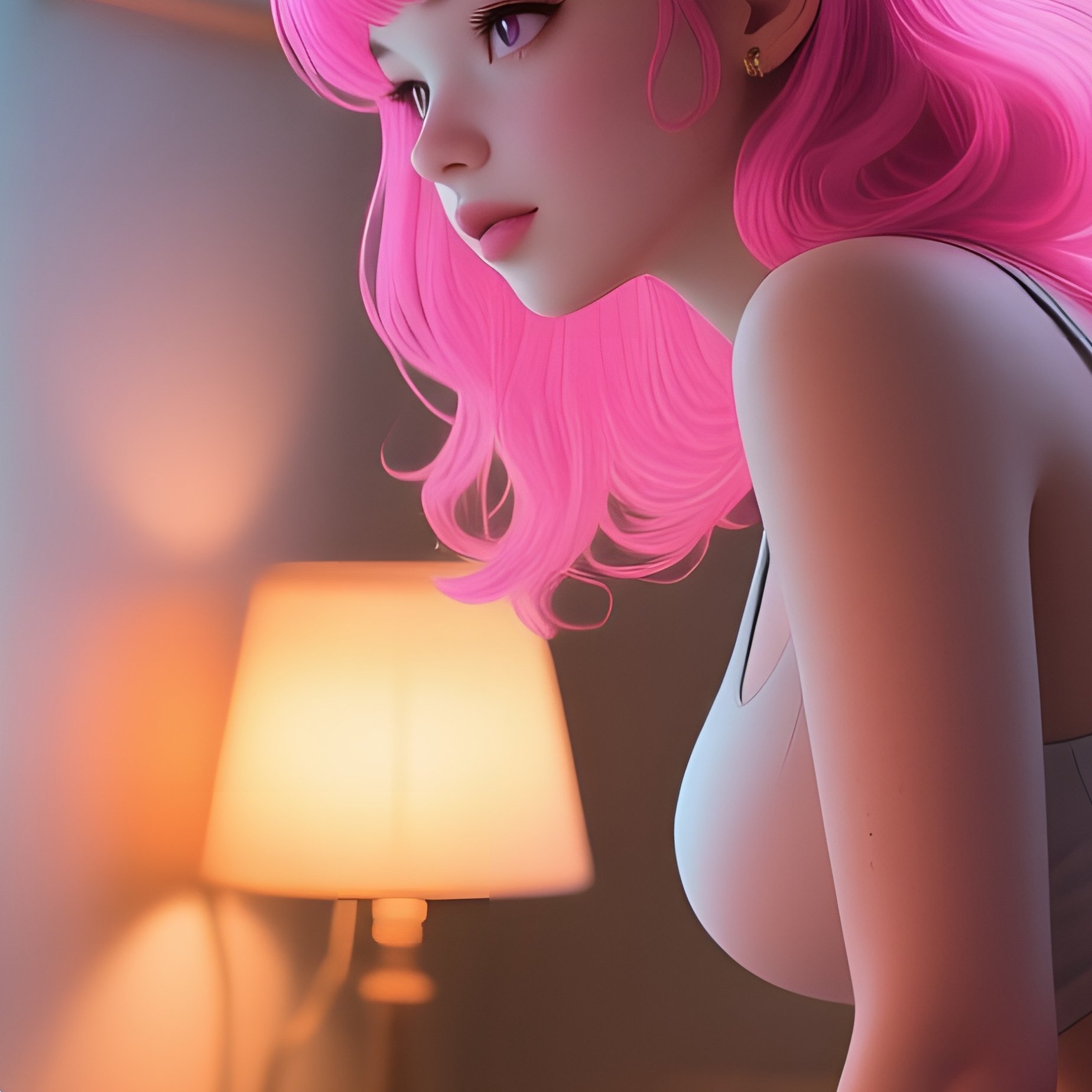 A Curvy Pop‑Up Girl With Neon Pink Hair Leans Over A Vintage Typewriter That Projects A Digital - Full Resolution Quality Preview