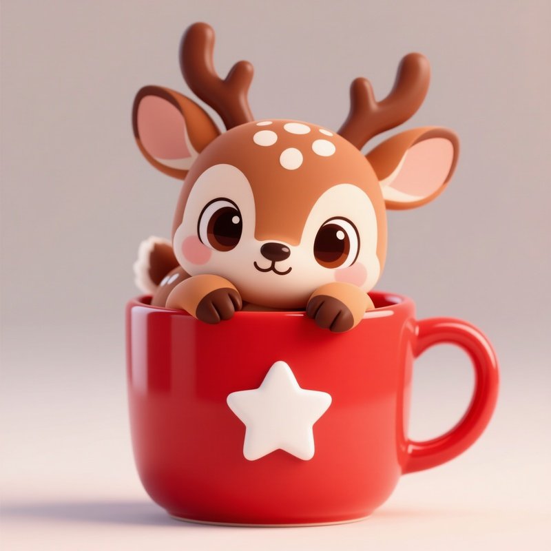 A Cute Cartoon Deer In A Cup Cartoon Deer