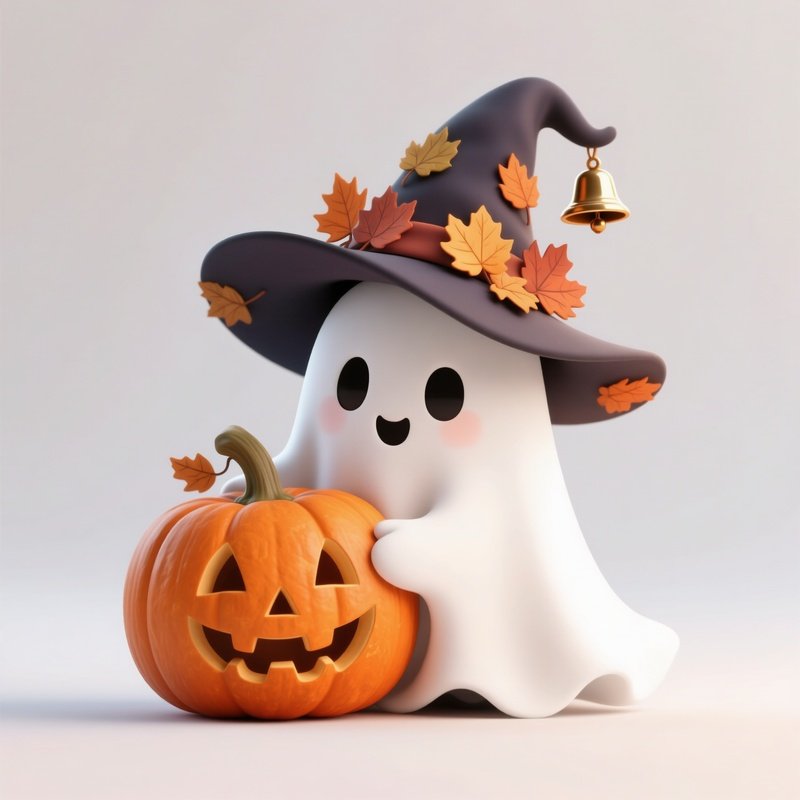 A Cute Ghost Character Dressed As A Witch Halloween Ghost