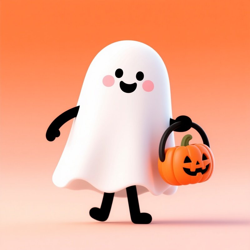 A Cute Ghost Character Holding A Pumpkin Basket Ghost Halloween