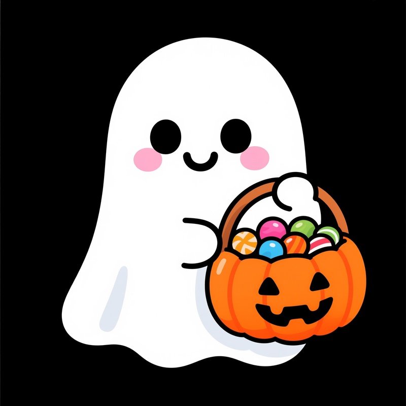 A Cute Ghost Holding A Pumpkin Shaped Basket Ghost Halloween