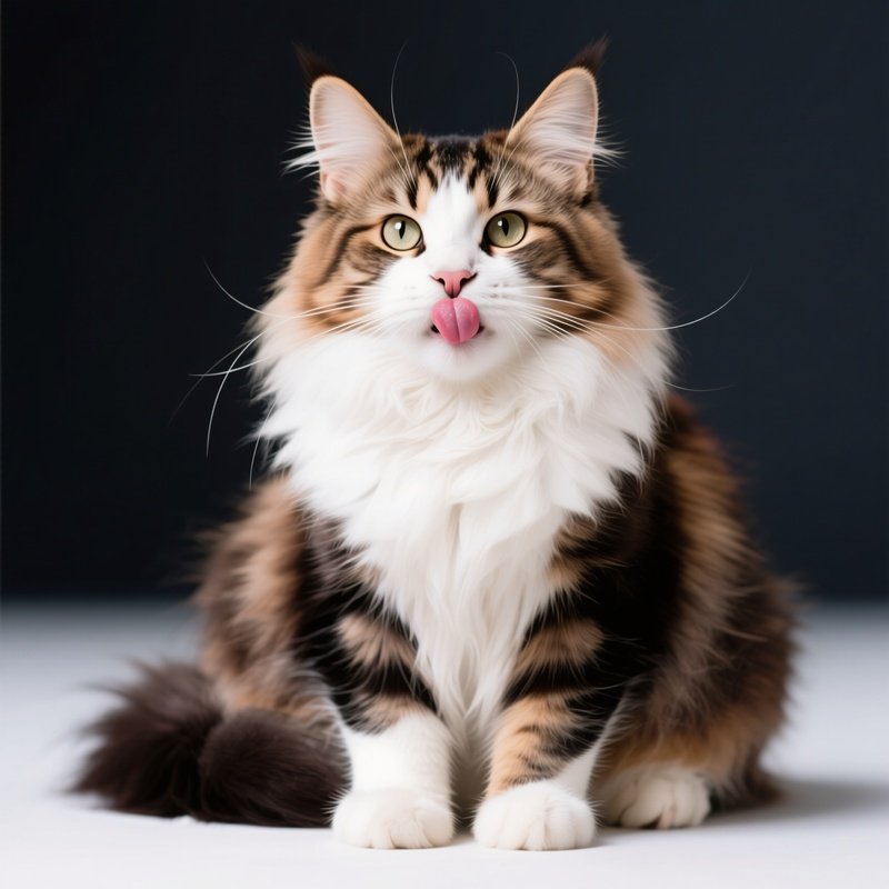 A Cute Maine Coon Cat Sticking Tongue Out