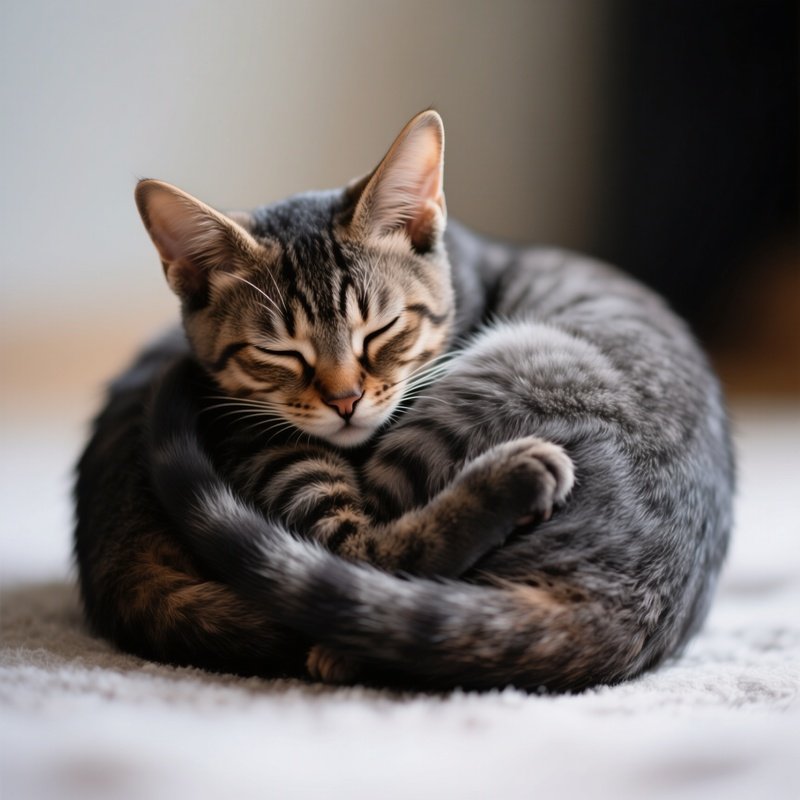 A Cute Manx Cat Curling Into A Ball