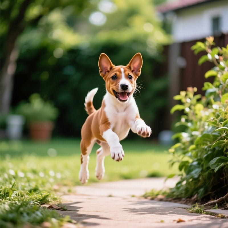 A Cute Puppy Basenji Playing Outdoors