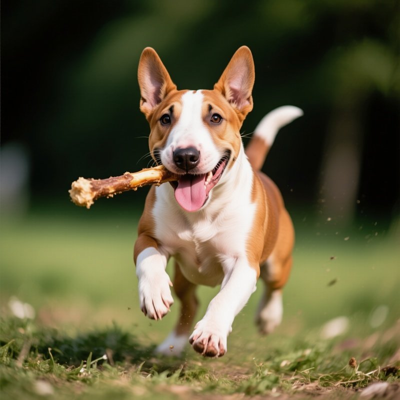 A Cute Puppy Bull Terrier Playing Outdoor