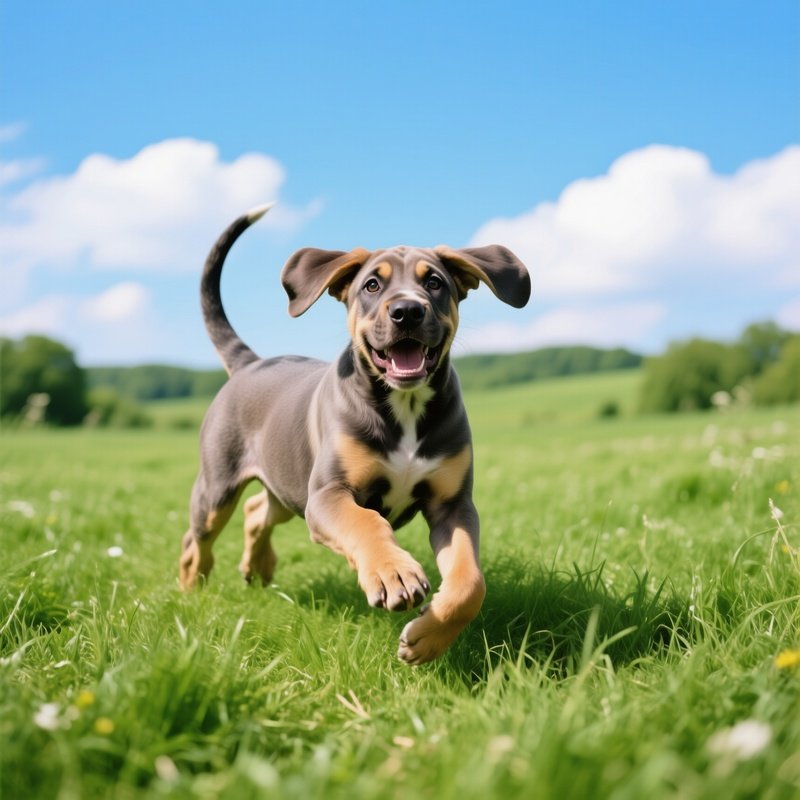 A Cute Puppy Great Dane Playing In The Grass