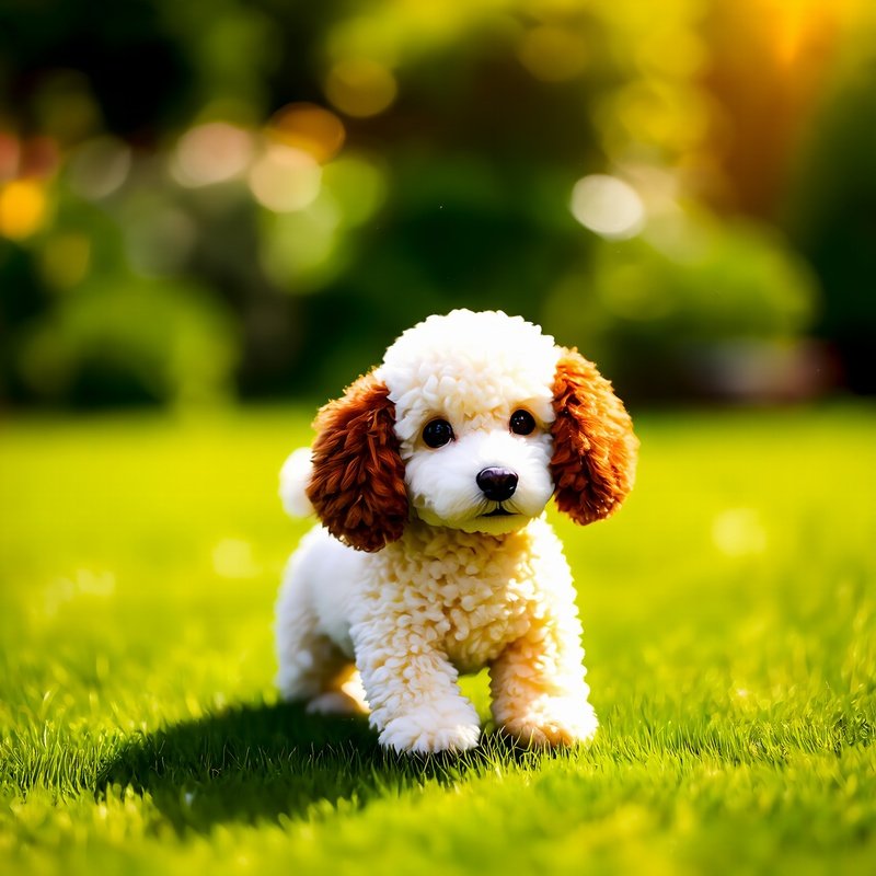 A Cute Puppy Poodle Toy Playing Outdoors