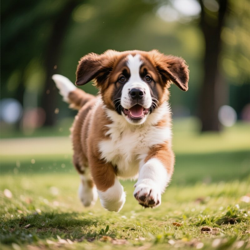 A Cute Puppy Saint Bernard Playing Outdoors