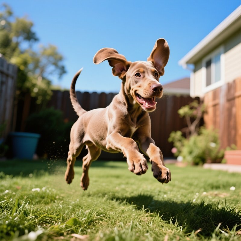 A Cute Puppy Weimaraner Playing Outdoors