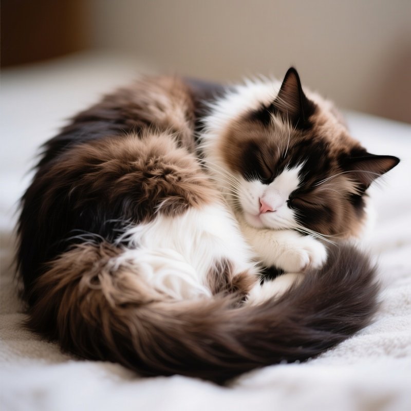 A Cute Ragamuffin Cat Curled Up