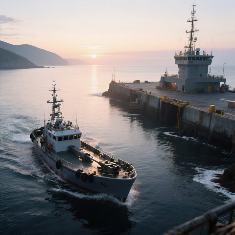 A Cutter Departing A Coastal Base At First Light