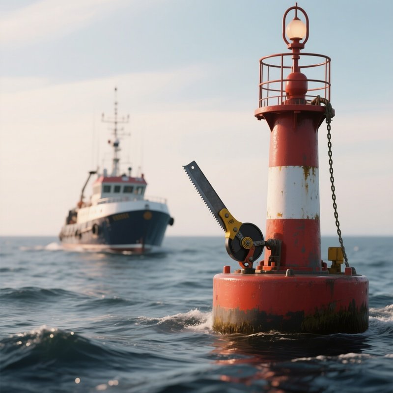 A Cutter Positioned Near Offshore Navigation Buoys