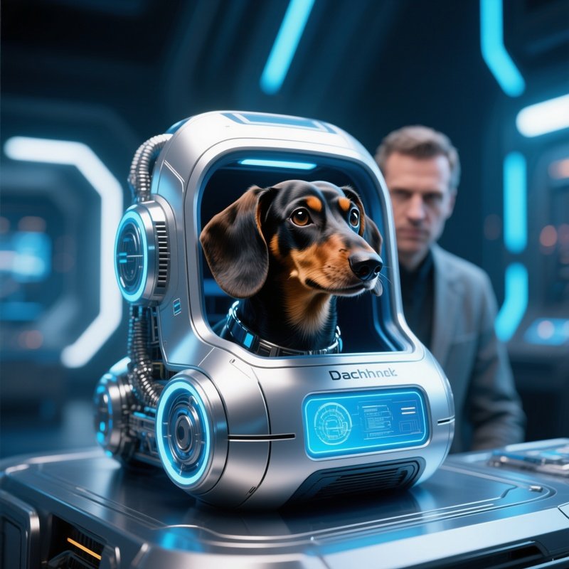 A Dachshund Peeking Out From Behind Someone Science Fiction