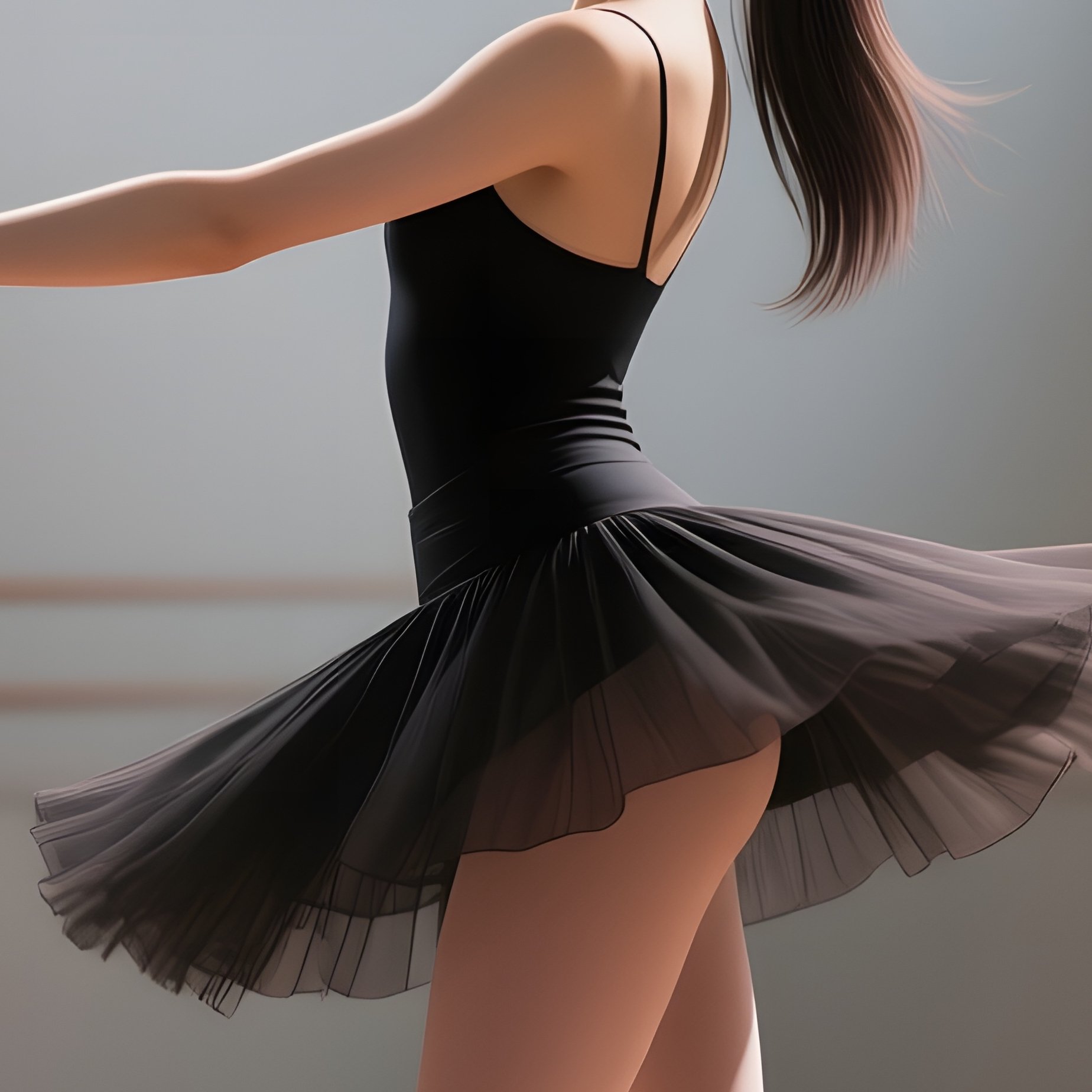 A Dancer With A Sleek High Ponytail Practices In A Mirrored Studio, Spotlights Casting Dramatic - Full Resolution Quality Preview