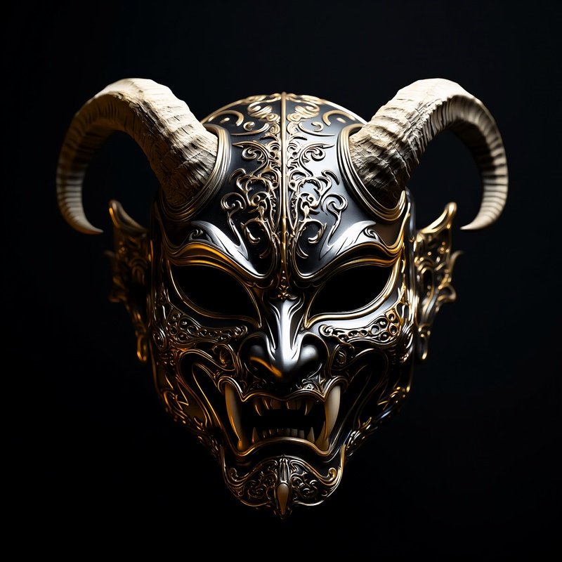 A Decorative Mask Resembling A Demon Or Mythical Creature Mask